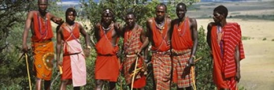 Group of Maasai people standing side by side Maasai Mara National Reserve Kenya Canvas Art - Panoramic Images (36 x 12)