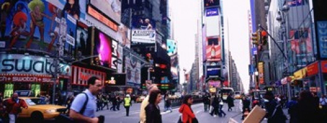 Group of People walking on the road Times Square Manhattan New York City New York State USA Canvas Art - Panoramic Images (15 x 6)