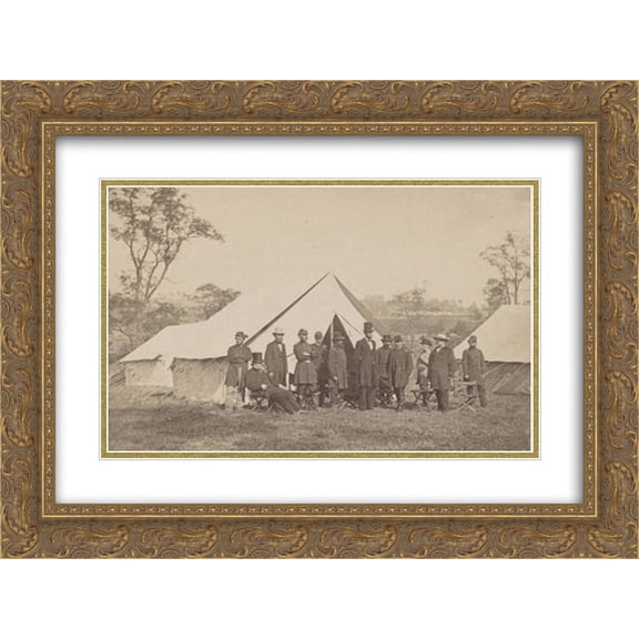 Group of President Lincoln, Gen. McClellan, and suite, at headquarters Army of Potomac 24x20 Double Matted Gold Ornate Framed Art Print