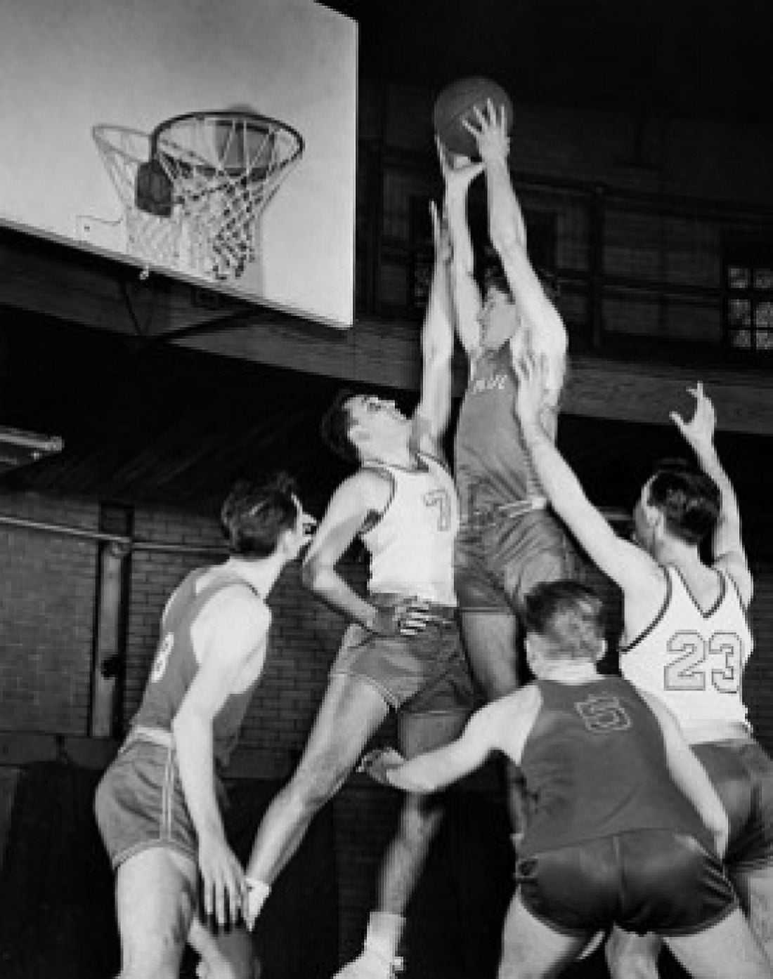 Group of basketball players playing basketball Canvas Art - (18 x 24)