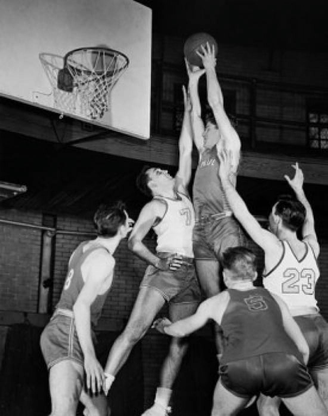 Group of basketball players playing basketball Canvas Art - (24 x 36)