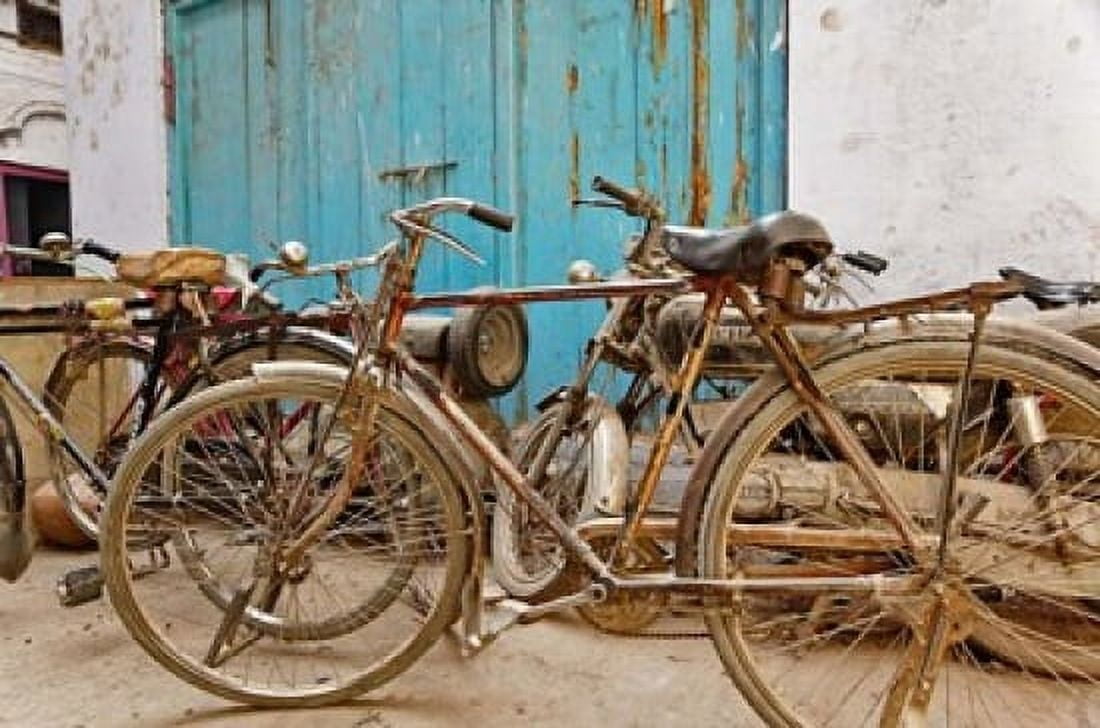 Group of bicycles in alley Delhi India Canvas Art - Adam Jones DanitaDelimont (35 x 23)