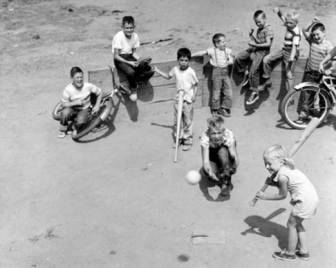Group of children playing baseball Canvas Art - (18 x 24)
