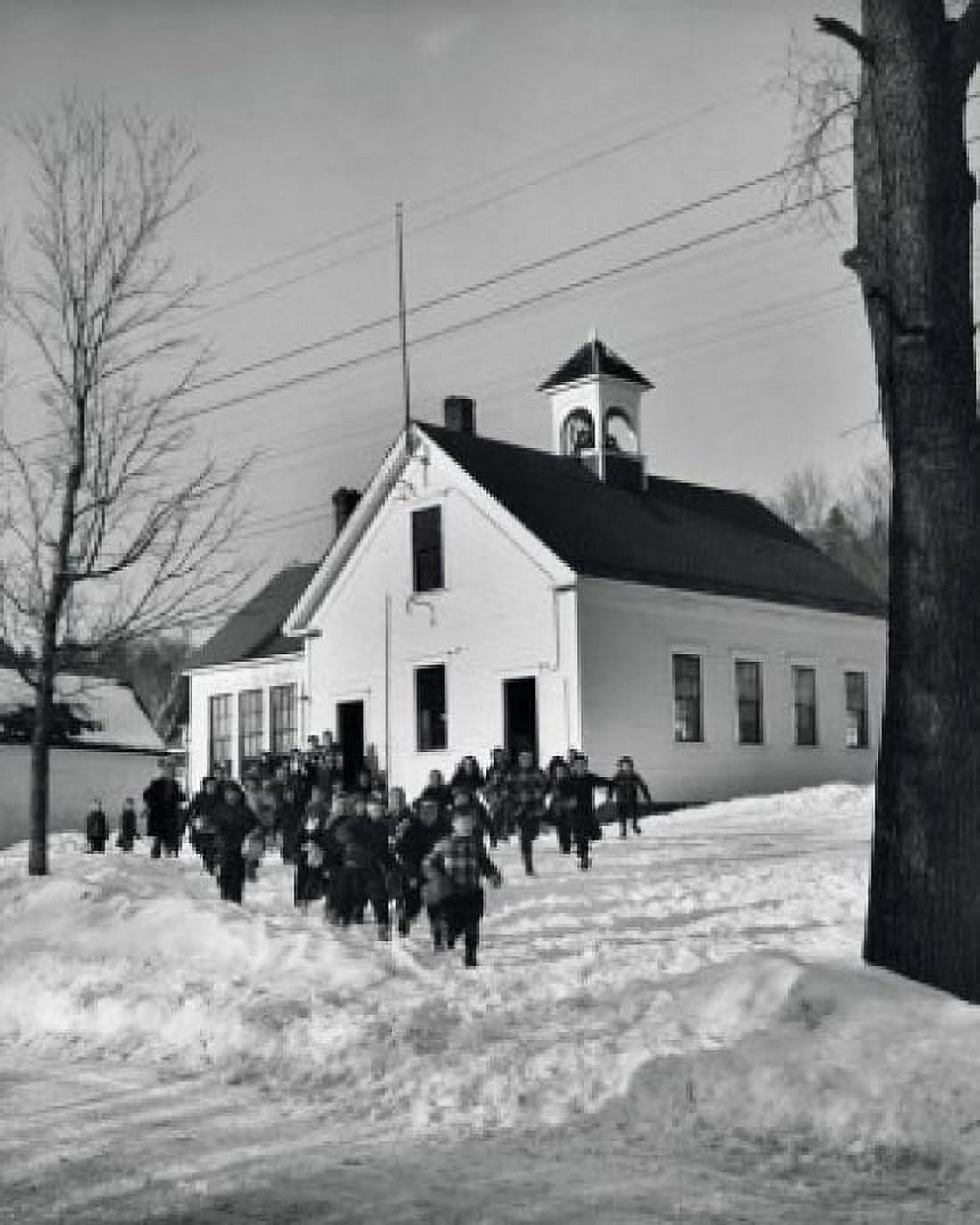 Group of children running outside a school Roxbury Maine USA Canvas Art - (18 x 24)
