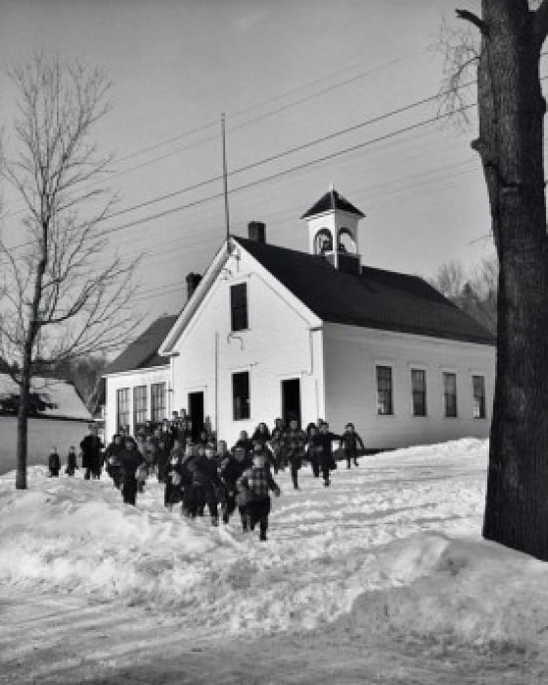 Group of children running outside a school Roxbury Maine USA Canvas Art - (24 x 36)