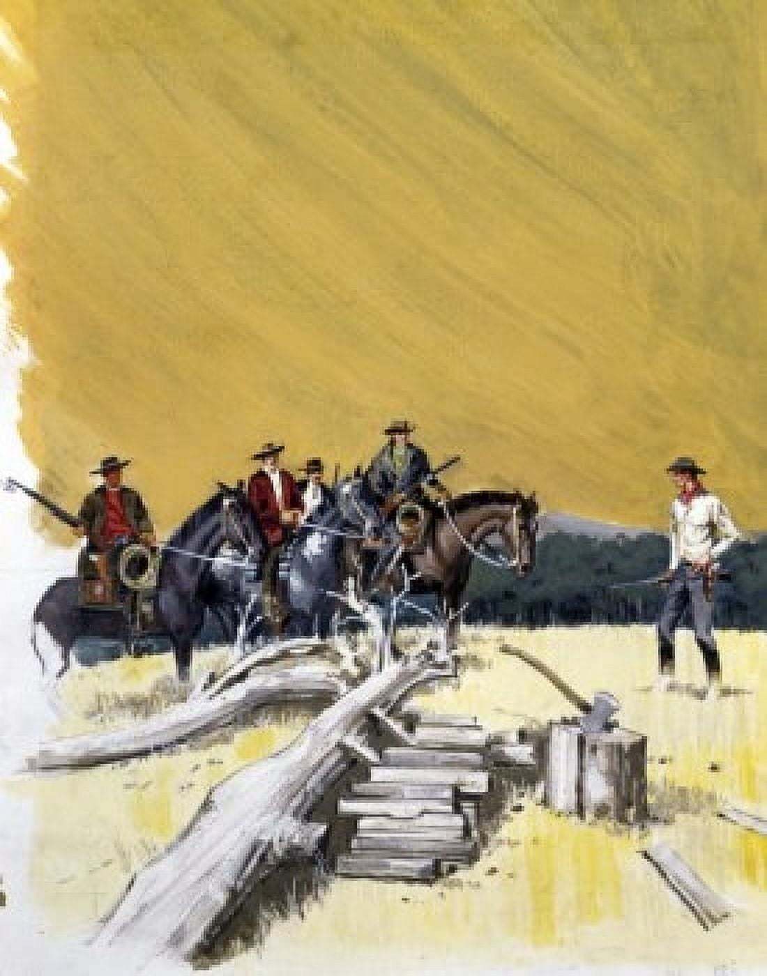 Group of cowboys on horseback on hill Canvas Art - (18 x 24)