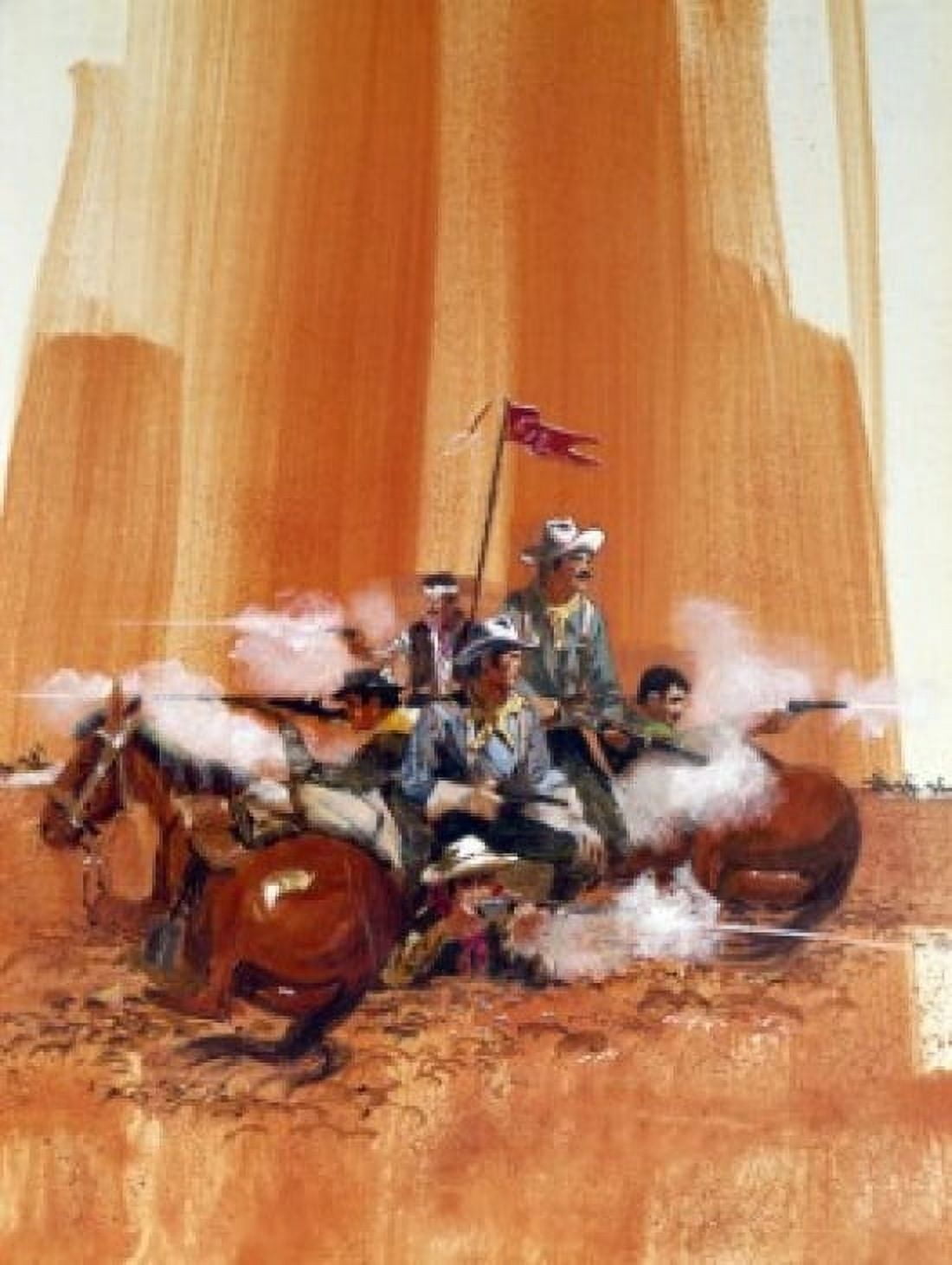 Group of cowboys shooting guns by horses Canvas Art - (24 x 36)