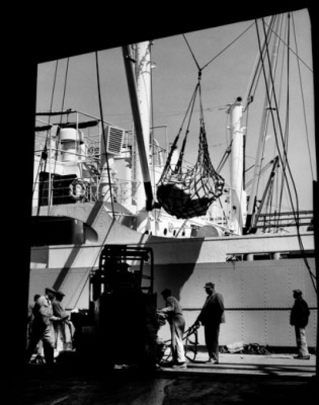 Group of dock workers working on harbor Canvas Art - (24 x 36)