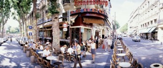 Group of people at a sidewalk cafe Paris France Canvas Art - Panoramic Images (30 x 13)
