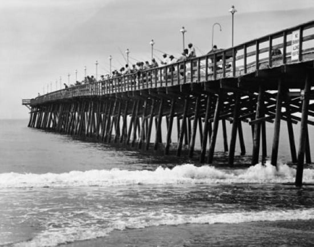 Group of people fishing on a pier Salter Path Outer Banks North Carolina USA Canvas Art - (24 x 36)