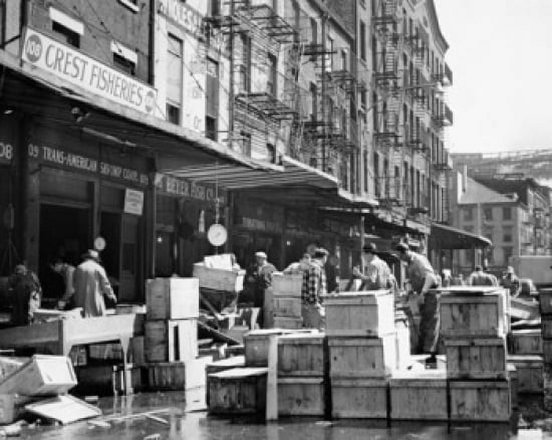 Group of people in a fish market Fulton Fish Market New York City New York USA Canvas Art - (18 x 24)