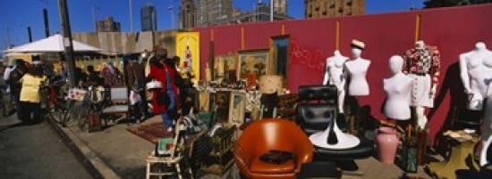 Group of people in a flea market Hells Kitchen Manhattan New York City New York State USA Canvas Art - Panoramic Images (36 x 13)