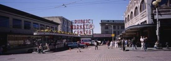 Group of people in a market Pike Place Market Seattle Washington State USA Canvas Art - Panoramic Images (36 x 13)