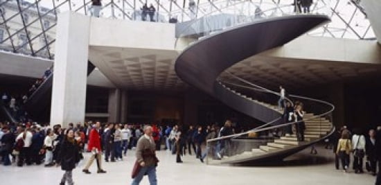 Group of people in a museum Louvre Pyramid Paris France Canvas Art - Panoramic Images (24 x 12)