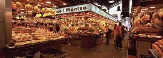 Group of people in a vegetable market La Boqueria Market Barcelona Catalonia Spain Canvas Art - Panoramic Images (36 x 13)