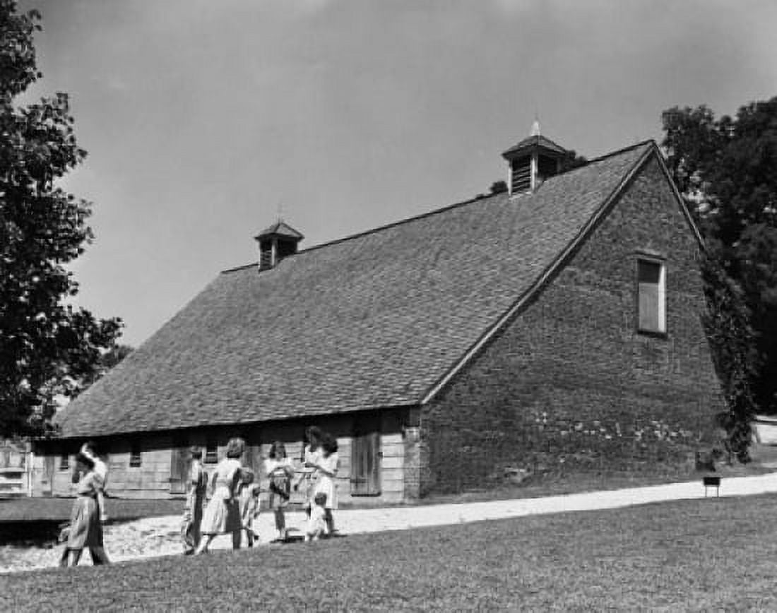 Group of people in front of a barn Mount Vernon Virginia USA Canvas Art - (18 x 24)