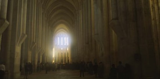 Group of people in the hallway of a cathedral Alcobaca Portugal Canvas Art - Panoramic Images (24 x 12)