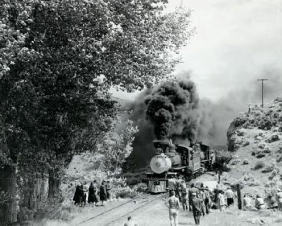 Group of people looking at steam train engine Canvas Art - (18 x 24)
