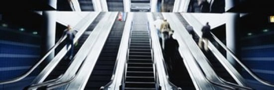 Group of people on escalators at an airport OHare Airport Chicago Illinois USA Canvas Art - Panoramic Images (36 x 12)