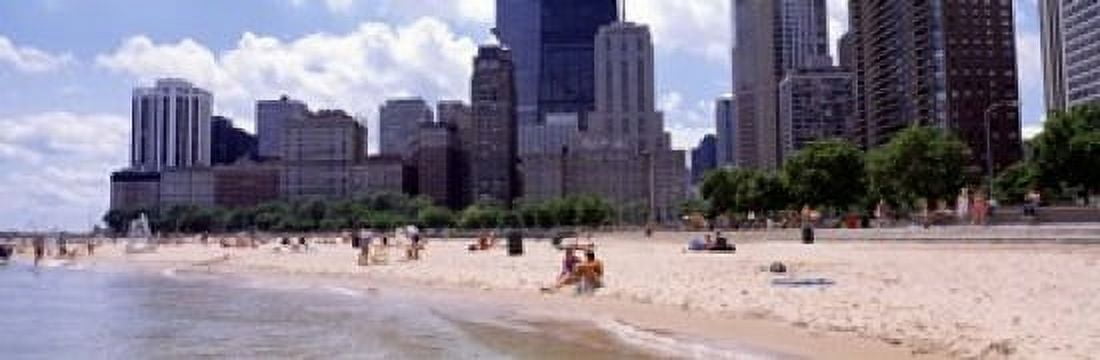 Group of people on the beach Oak Street Beach Chicago Illinois USA Canvas Art - Panoramic Images (18 x 6)