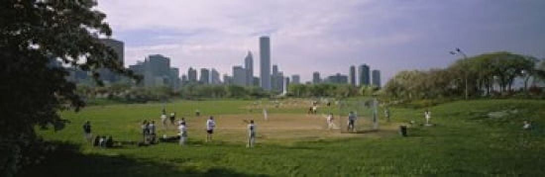 Group of people playing baseball in a park Grant Park Chicago Cook County Illinois USA Canvas Art - Panoramic Images (18 x 6)