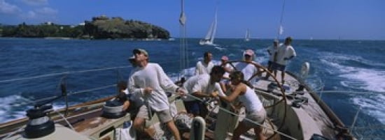 Group of people racing in a sailboat Grenada Canvas Art - Panoramic Images (36 x 13)