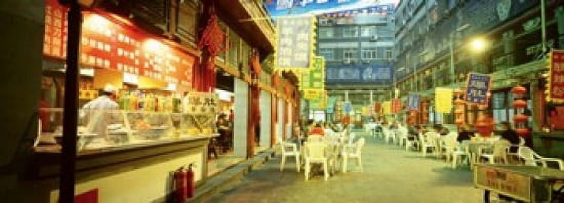 Group of people sitting outside a restaurant Beijing China Canvas Art - Panoramic Images (18 x 7)