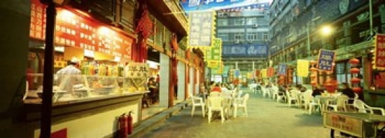 Group of people sitting outside a restaurant Beijing China Canvas Art - Panoramic Images (36 x 13)