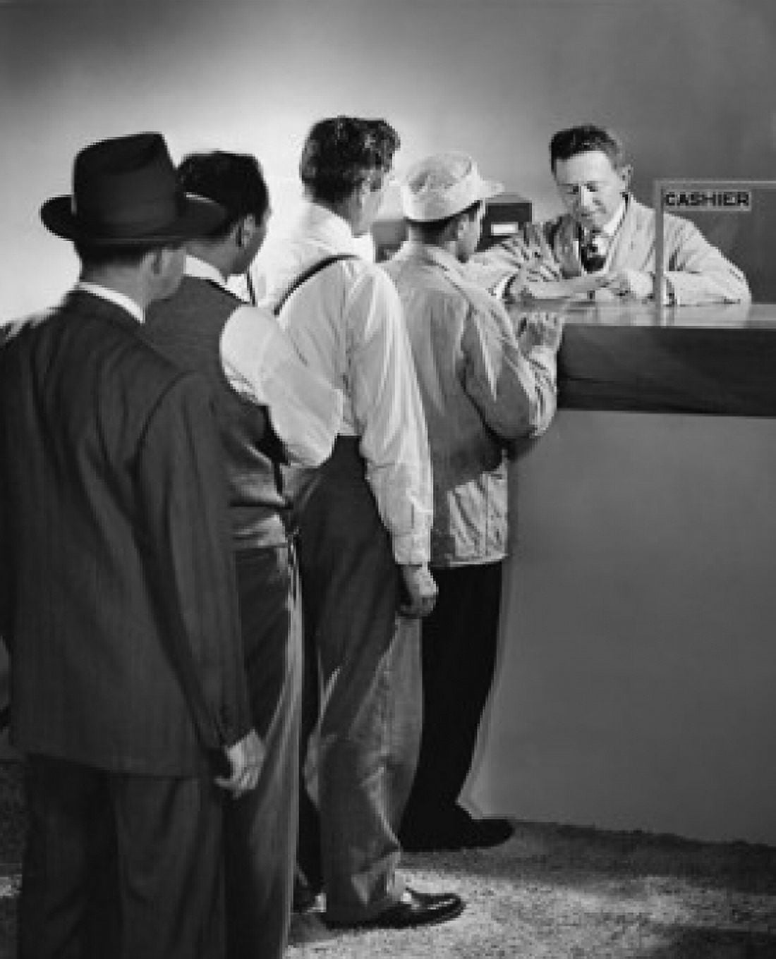 Group of people standing in line at a bank counter Canvas Art - (18 x 24)