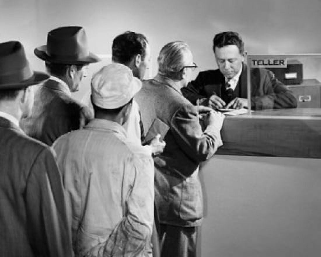 Group of people standing in line at a bank counter Canvas Art - (18 x 24)