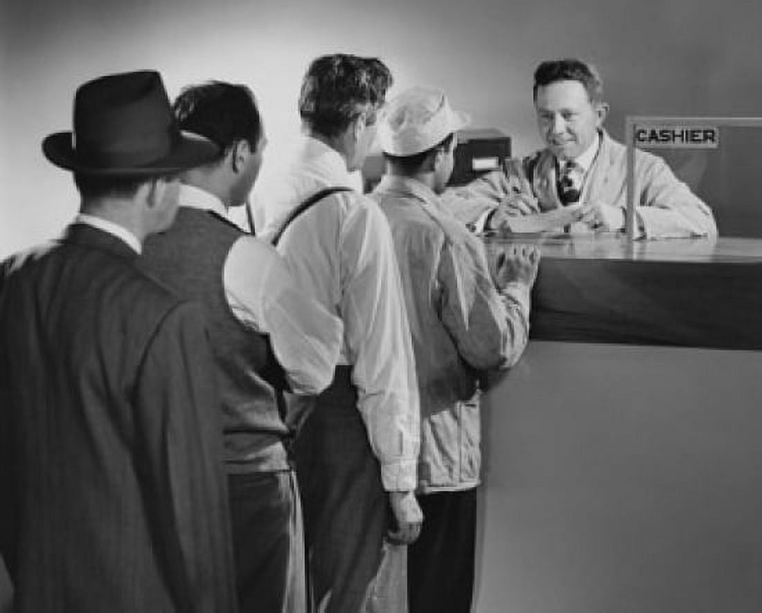 Group of people standing inline at a bank counter Canvas Art - (24 x 36)