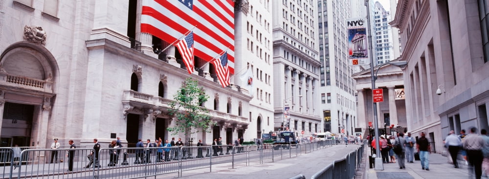 Group of people walking in a street Wall Street Manhattan New York City New York State USA Canvas Art - Panoramic Images (27 x 9)