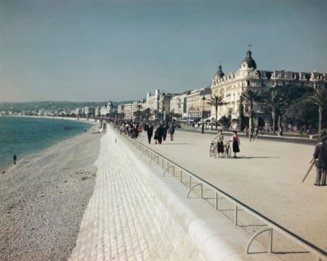 Group of people walking on a pedestrian walkway French Riviera Nice France Canvas Art - (18 x 24)