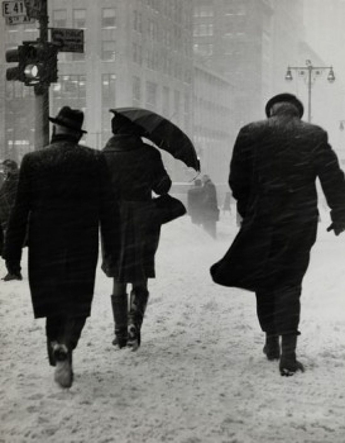 Group of people walking on a snow covered road during a blizzard New York City USA Canvas Art - (18 x 24)