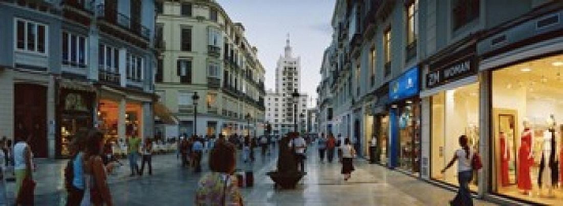 Group of people walking on a street Larios Street Malaga Malaga Province Andalusia Spain Canvas Art - Panoramic Images (18 x 7)