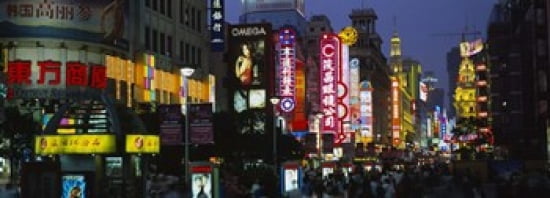 Group of people walking on the road Nanjing Road Shanghai China Canvas Art - Panoramic Images (36 x 13)