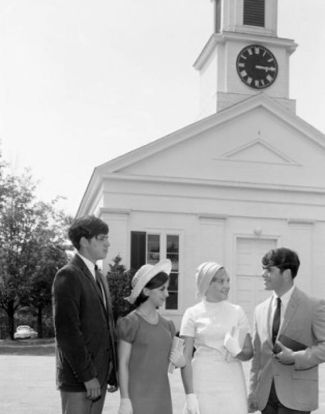 Group of young people standing in front of church Canvas Art - (24 x 36)