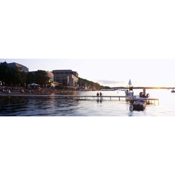 Group of people at a waterfront Lake Mendota University of Wisconsin Memorial Union Madison Dane County Wisconsin USA Canvas Art - Panoramic Images (18 x 6)
