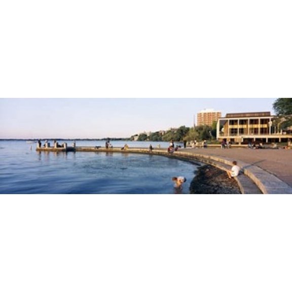 Group of people at a waterfront Lake Mendota University of Wisconsin Memorial Union Madison Dane County Wisconsin USA Canvas Art - Panoramic Images (18 x 6)