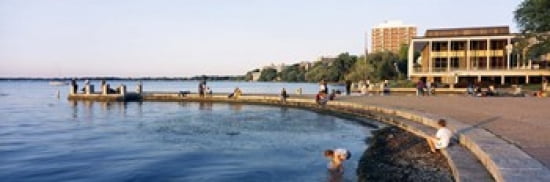 Group of people at a waterfront Lake Mendota University of Wisconsin Memorial Union Madison Dane County Wisconsin USA Canvas Art - Panoramic Images (36 x 12)