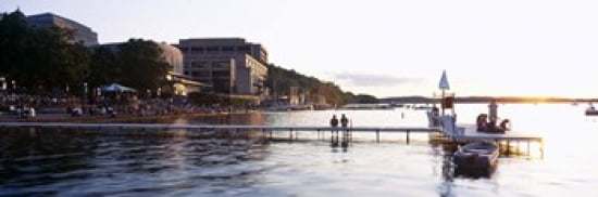 Group of people at a waterfront Lake Mendota University of Wisconsin Memorial Union Madison Dane County Wisconsin USA Canvas Art - Panoramic Images (36 x 12)