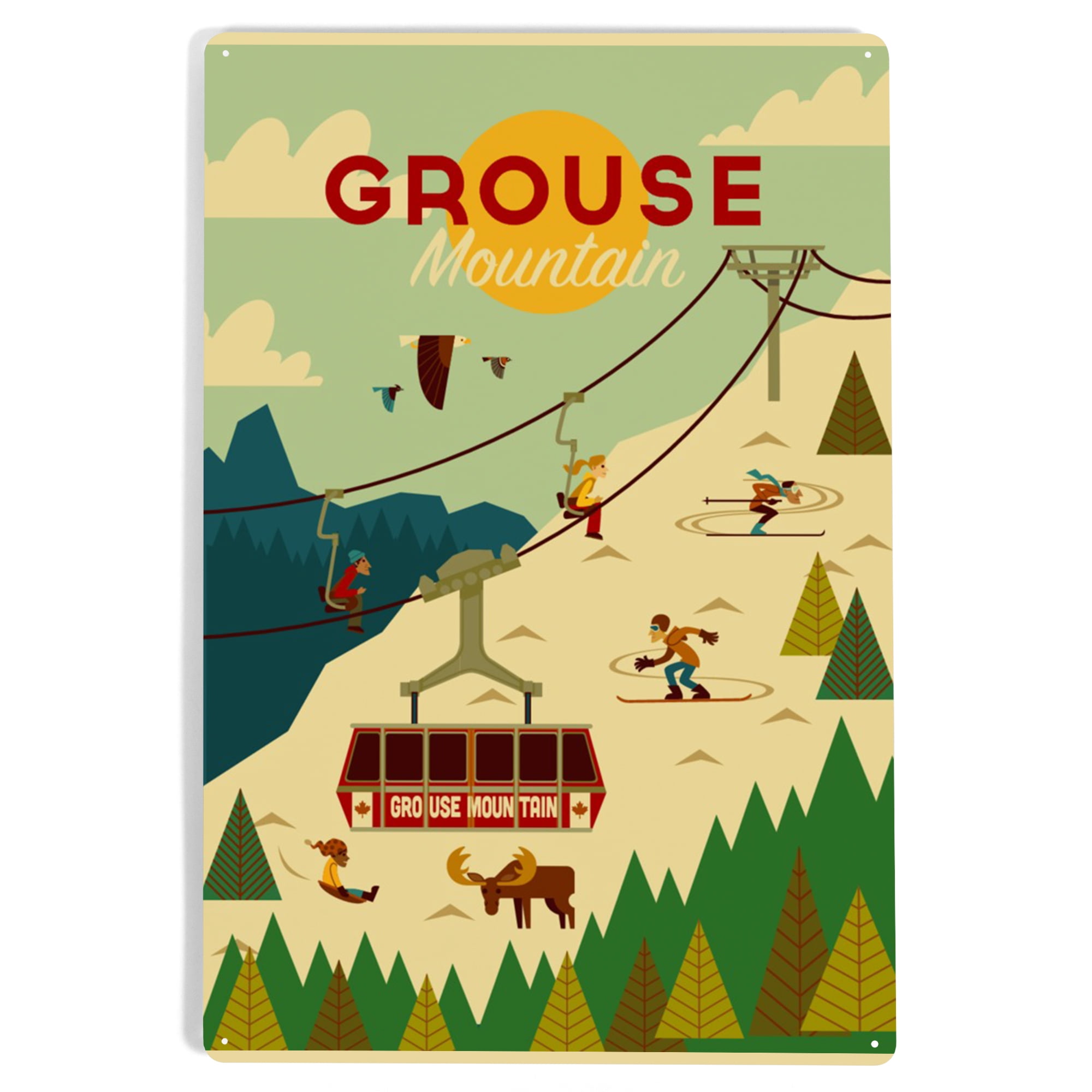 Grouse Mountain, Canada, Geometric, Gondola Skiers (12x18 Aluminum Art