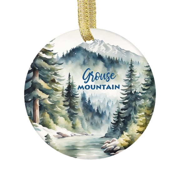 Grouse Mountain in Winter Snow Watercolor Art Vancouver Canada Travel Memory Souvenir Landmark Vacation Keepsake Ceramic Christmas Ornament Xmas Holiday Tree Gift
