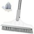 Grout Brush with Long Handle, 2 in 1 Floor Scrub Brush with Squeegee, 2 Poles 44'' Shower