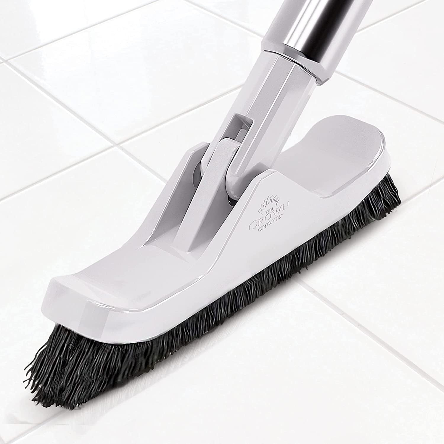 Grout Brush with Adjustable Long Handle,Swivel Cleaning Grout Line Scrubber V-Shaped Stiff Bristles Grout Cleaner Corner Brush for Bathroom Tub Tile