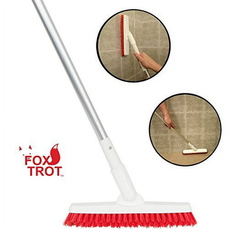 Grout Brush with Long Handle & Handheld Stiff Bristle Scrubber, V-Shaped  Grout Cleaner Brush with Telescopic Handle for Easy Cleaning & Storage 