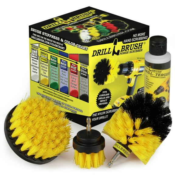 Grout Cleaner Drill Brush Attachment Set - Drill Brush Power Scrubber Drill Brush - Tile and Grout Cleaner Brush Attachment for Power Drill - Includes 4oz Drill Tergent Cleaning Solution