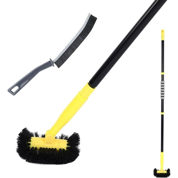 Grout Cleaning Brush with Long Handle - Hard Bristle Hand Held Grout Cleaner Brush for Tile Grout, Shower Cupboard Corner Cleaning