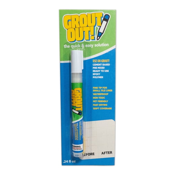 Grout Out! - Grout Refreshing Pen - The Quick & Easy Solution for Tile Lines, Fine Tip, Waterproof, Non-Toxic, Pet Friendly, Fast Drying, Covers up to 150ft (White, .24 fl oz)