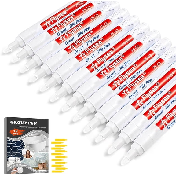 Grout Pen 12 Pack White, Water Based Tile Marker Repair for Bathroom Kitchen Floor Wall Color Restoration